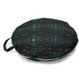 thumbnail image 1 of Tribal Round Floor Cushion with Handle, Prehistoric Bohemian Geometric Pattern Quirky Motif on Dark Backdrop, Pillow for Living Room & Dorms, 18" Round, Dark Blue Grey Multicolor, by Ambesonne, 1 of 4