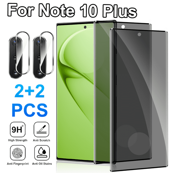2 2 Pack Galaxy Note 10 Plus Privacy Screen Protector and Camera Lens Protector,9H hardness Tempered Glass, 3D Full Coverage, Fingerprint Unlock, Easy to install For Galaxy Note 10 Plus 6.8 Inch