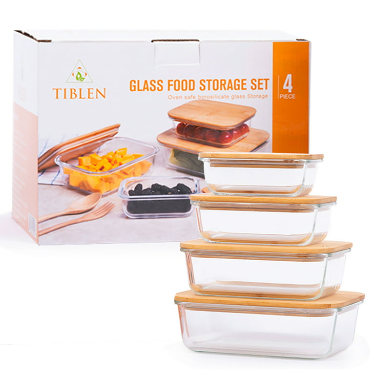 TIBLEN 4-Pack Glass Food Storage Containers with Lids (Bamboo