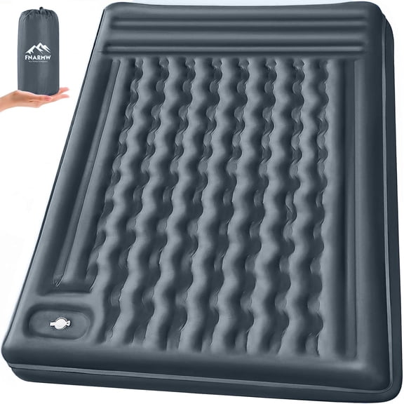 Double Sleeping Pad Camping, Self Inflating 6'' Extra-Thick 2 Person Pillow Built-in Foot Pump Waterproof Inflatable Sleeping Mat Backpacking, Tent, Hiking, Portable Camping Pad (Navy Grey)