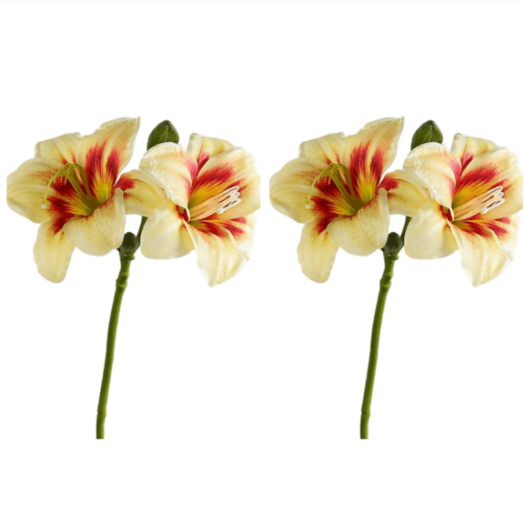 2PC Artificial Red‑Yellow Amaryllis Flower Stems, Faux Decorative Blooms for Home Decor, Wedding, Photoshoot and Vase Arrangement