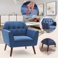 thumbnail image 6 of Linen Fabric Reading Chair with Solid Wood Legs,Upholstered Single Sofa with Diamond-Shaped Tufted Back for Living room,Bedroom & Study Room,Blue, 6 of 6