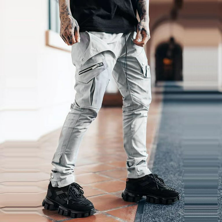 Men's Cargo Denim Pants Straight Jeans Loose Combat Work Pockets Trousers  Casual