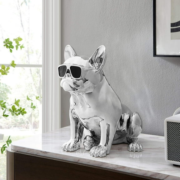 French Bulldog Sitting Sculpture // Chrome Black