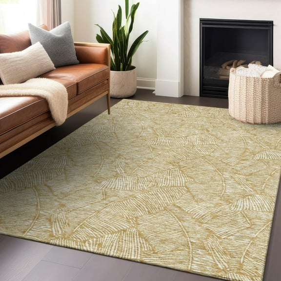 Addison Rugs Chantille Indoor/Outdoor Transitional Floral Gold Washable Rectangle Rug, 3' x 5'