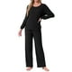thumbnail image 2 of INSPIRAR CHIC Conjuntos de Pijamas de Punto Acanalado para Mujeres de 2 Piezas con Top de Manga Larga y Pantalones Ropa de Dormir Pjs Ropa de Estar en Casa L Negro, 2 of 5