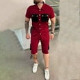 thumbnail image 2 of VBTAPA Men's 2 Piece Outfits Color Block Fashion Casual Tracksuit Short Sleeve Cotton Shirt and Shorts Set Summer Hipster Streetwear Lightning Sales of Today Red L, 2 of 7