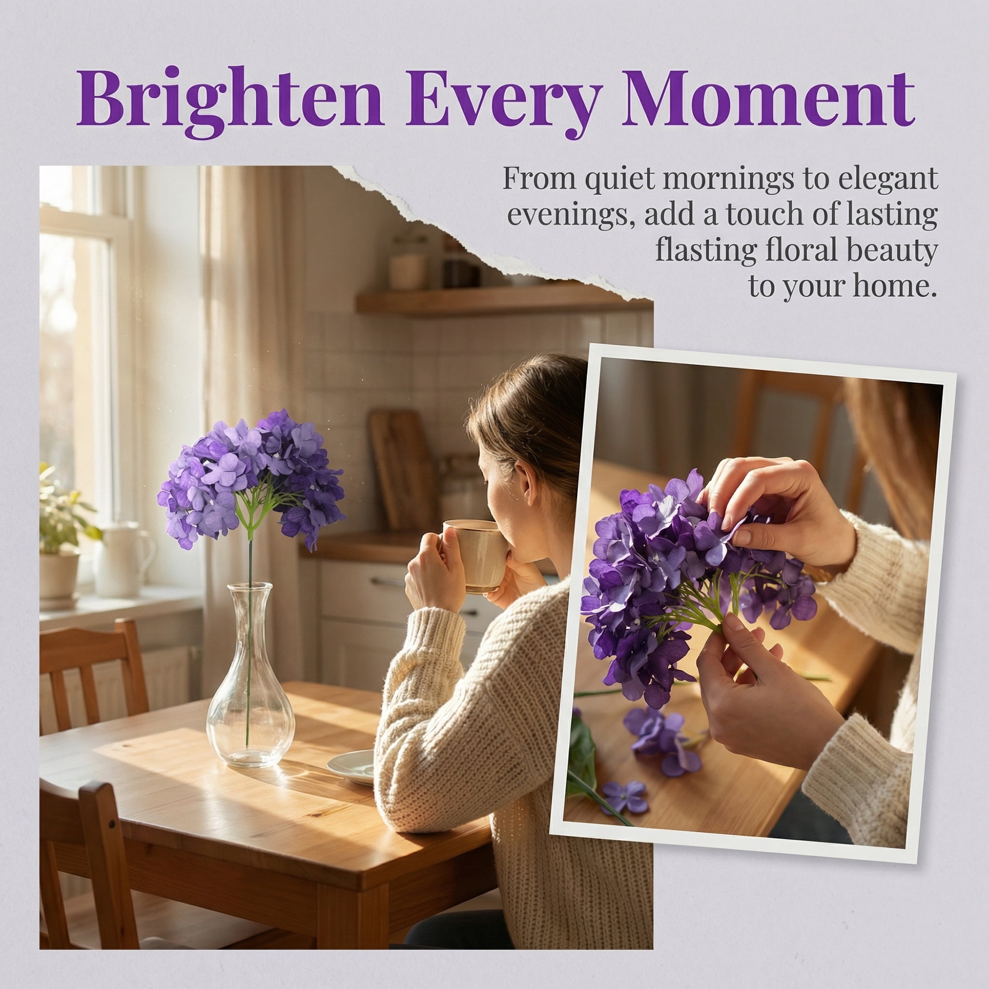 Unique Bargains Artificial Hydrangea Flowers Silk Bouquet Dark Purple 17.3inch