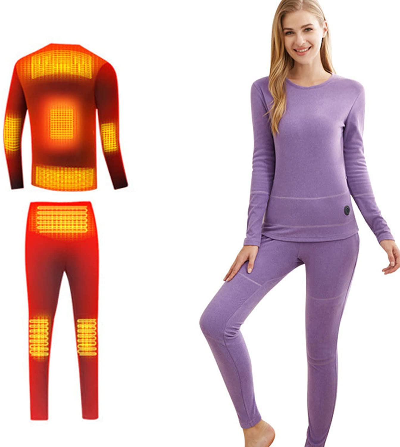 Insulated Heating Underwear Washable USB Electric Heated Thermal Long Sleeve T Shirts or Pants Smart Bluetooth Temperature Control Battery Not Included
