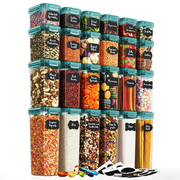 Chef's Path Airtight Food Storage Containers with Lids (24 Pack - Teal) for Kitchen and Pantry Organization - BPA Free Kitchen Canisters for Cereal, Rice, Flour - With Marker, Labels &