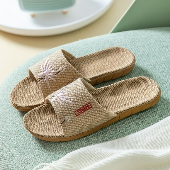 YOUSNH Female Four Seasons Household Indoor Couple Household Chinese Flower Print Sandals Women's Slippers Shoes Woman 2024 Trend Pink 6.5