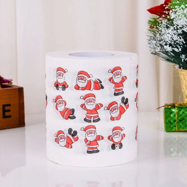 1 rollo de papel higiénico de Navidad, tema de Festival, pulpa de madera impresa, papel higiénico, regalos festivos, rollo de decoración de renos de Papá Noel, suministro