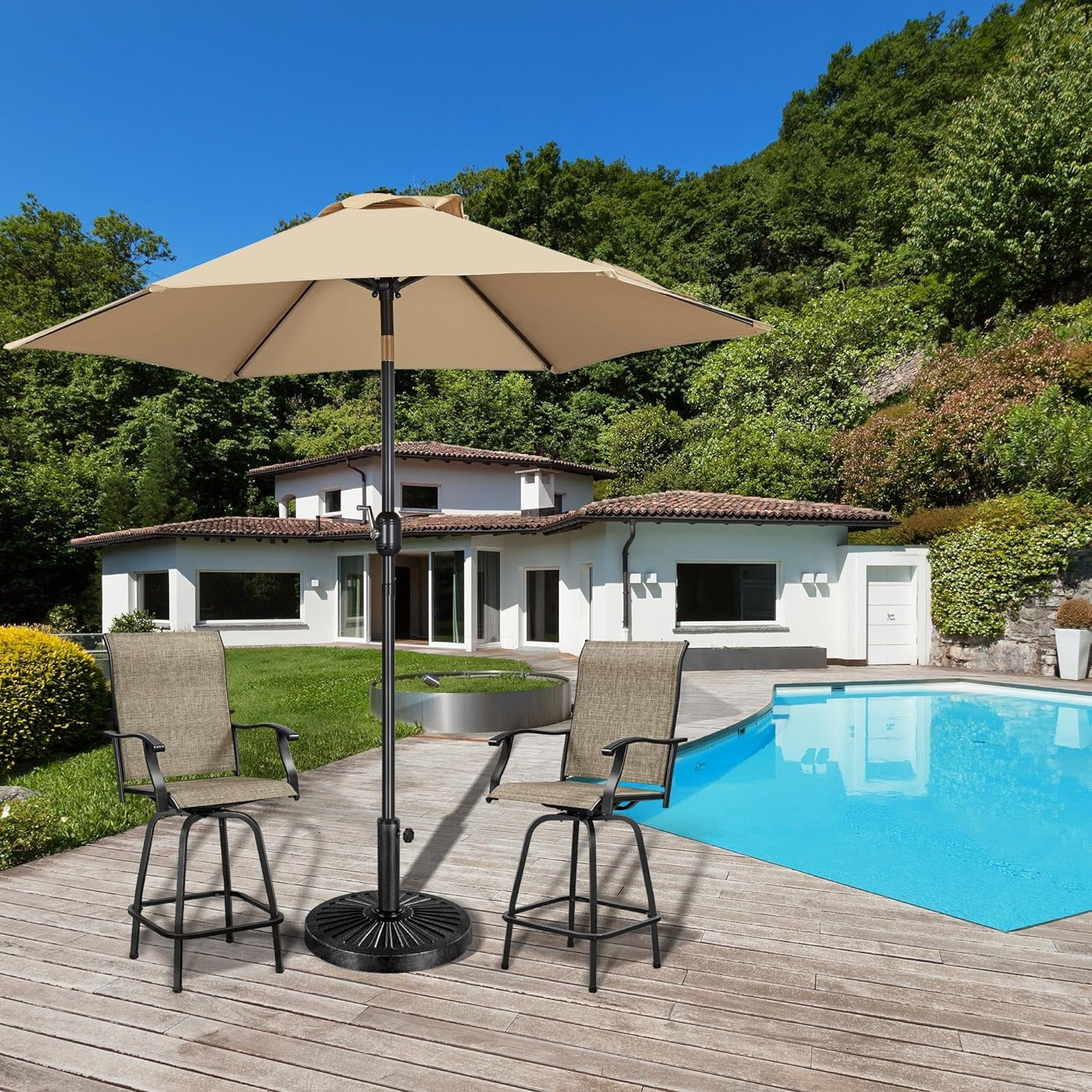 JFTER 18'' 30lbs Umbrella Base Outdoor Living Round Antiqued Umbrella Stand Heavy Duty Market Patio Umbrella Base for Garden & Yard?Black