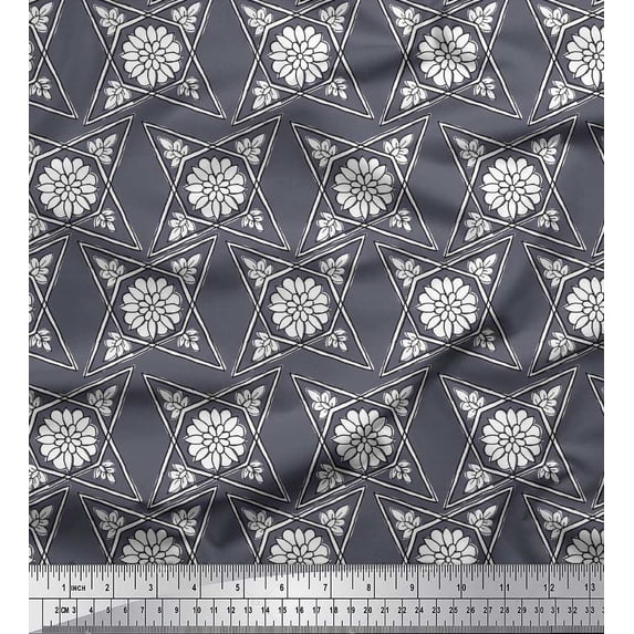 Soimoi Modal Satin Fabric Floral Block Printed Fabric 1 Yard 42 Inch Wide