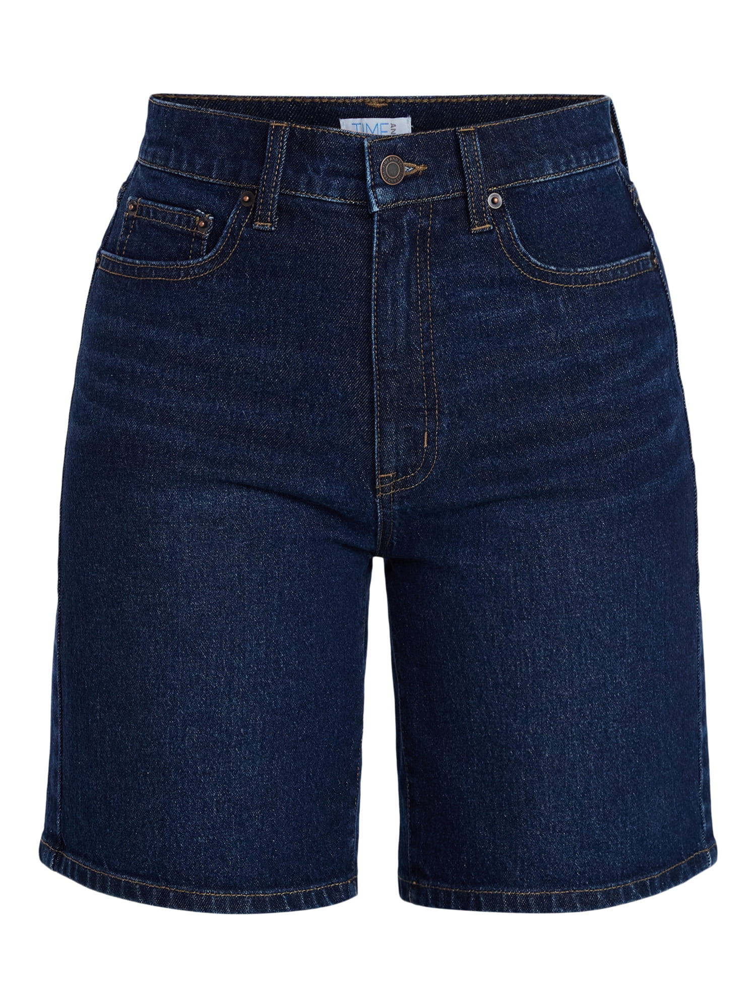 Time and Tru Women's High Rise Denim Bermuda Shorts, 9" Inseam, Sizes 0-20