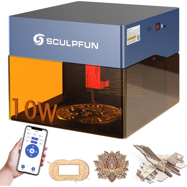 Grabador láser Sculpfun iCube ProMax 10W Con filtro de humo, alarma de temperatura, 120x120 mm, enchufe estadounidense