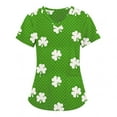 thumbnail image 3 of New Year New You! Snorda Womens Nursing Scrub Tops St. Patrick's Day Leaf Print Working Uniform Short Sleeve V-Neck Workwear Blouse T-shirt with Pockets, 3 of 5