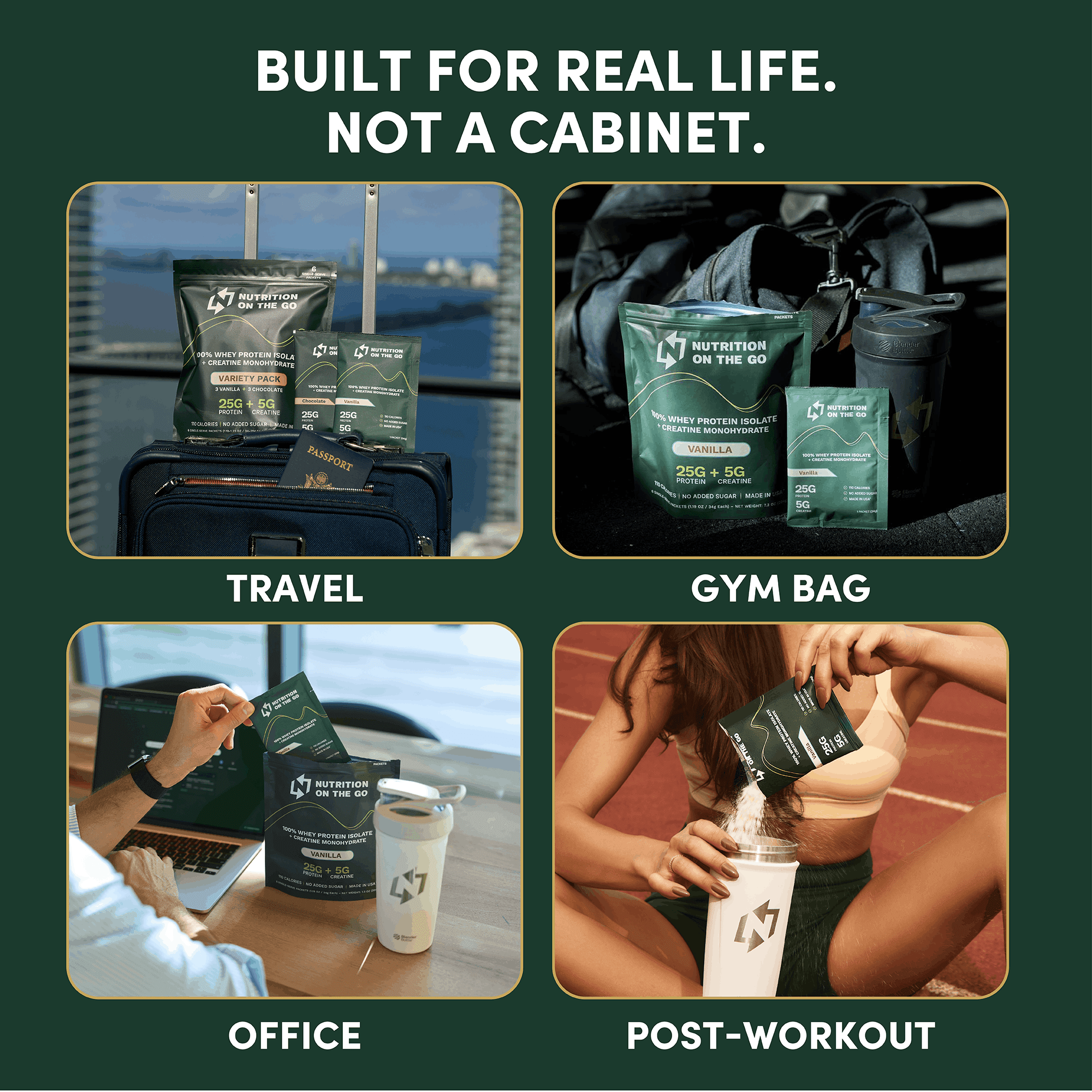 Nutrition On The Go Whey Protein Isolate + Creatine packets – 25g Protein + 5g Creatine - Travel Protein Powder - Variety Pack, 60-Pack (30 Chocolate, 30 Vanilla)