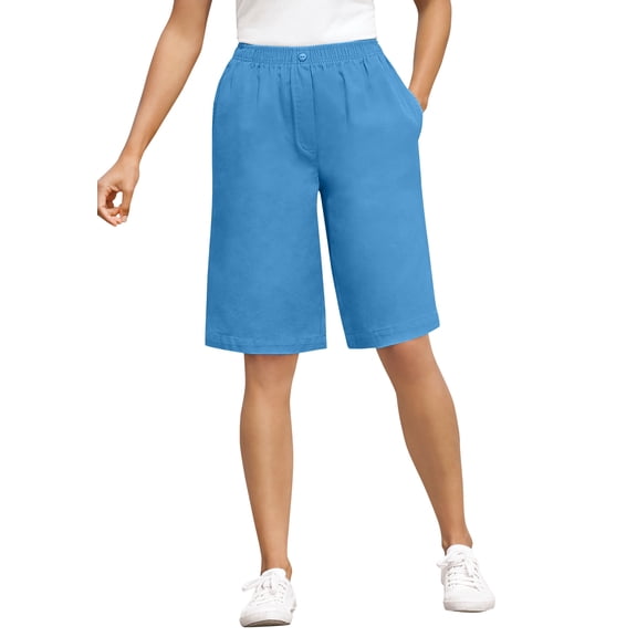 Woman Within Plus Size 7-Day Elastic-Waist Pull-On Cotton Denim Shorts