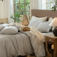 thumbnail image 6 of MooMee Wavy Striped Duvet Cover Set King 100% Washed Cotton Linen Like Textured Breathable 3-Piece (Light Grey, 104"x90"), 6 of 7