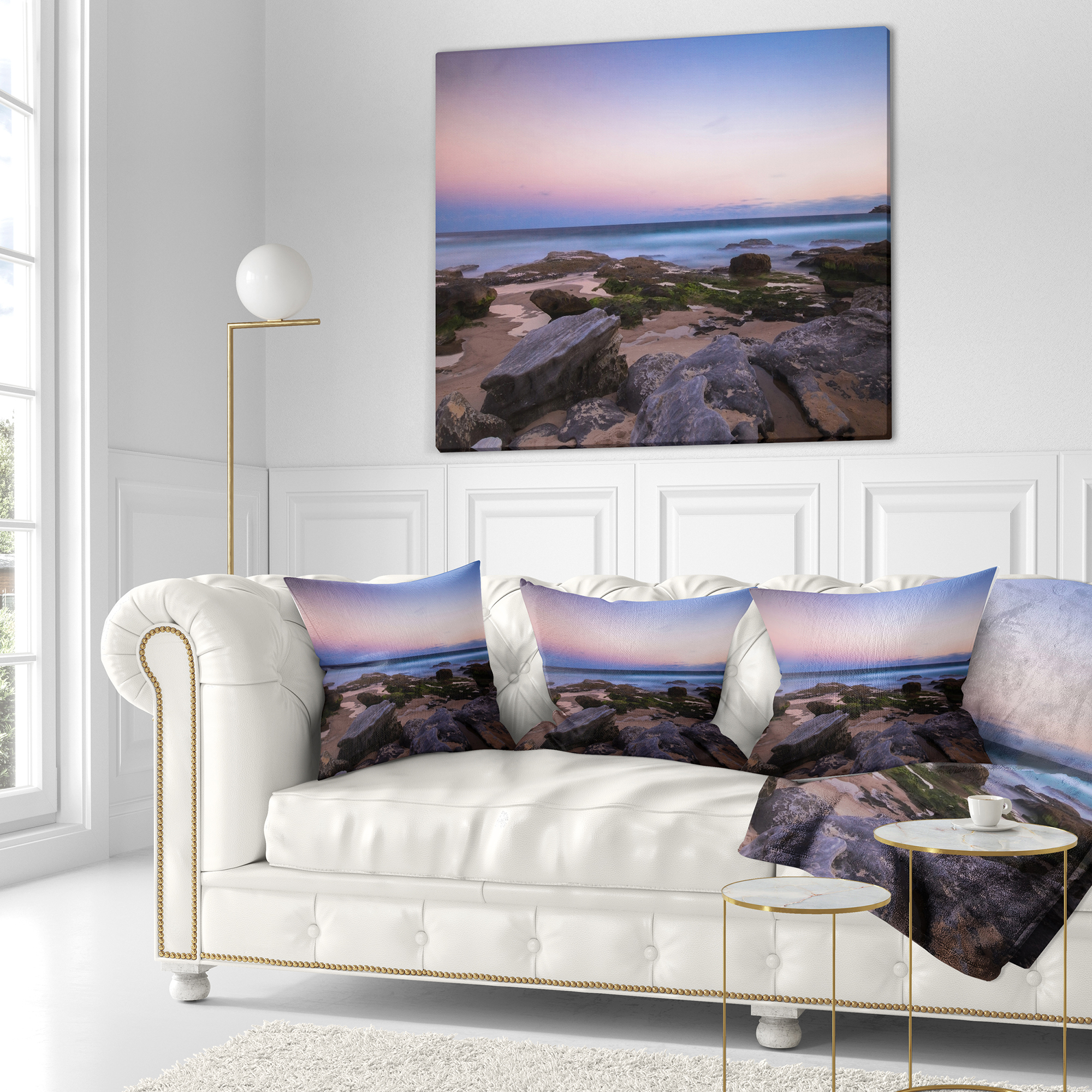 Designart Maroubra Beach at Sunset Panorama - Modern Seashore Throw Pillow - 16x16