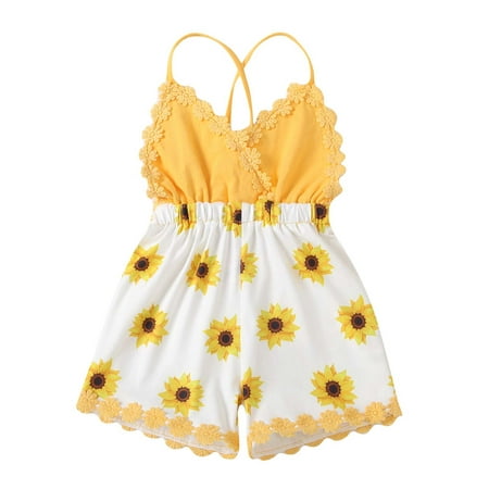 

TUOBARR Toddler Girl Summer Outfits Toddler Kids Girl Vest Backless Sunflower Printed Romper Clothes Sunsuit Outfits White 2-3 Years