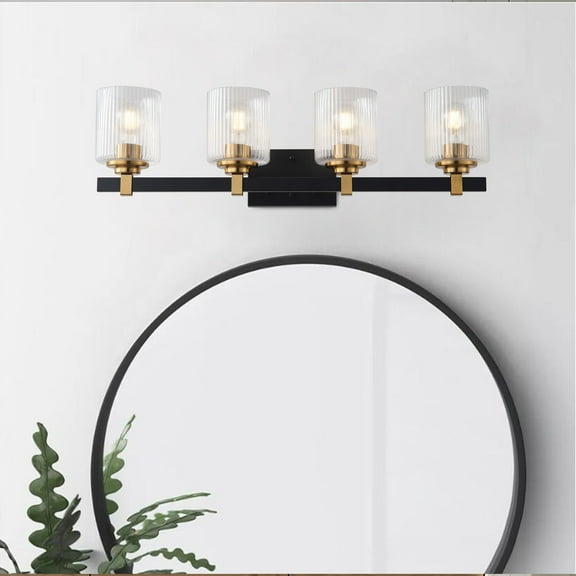 Modern Bathroom Vanity Light, 4-Light Rustic Black and Gold Wall Sconce, Classic Farmhouse Wall Light Fixture for Bedroom Staircase Kitchen Entryway