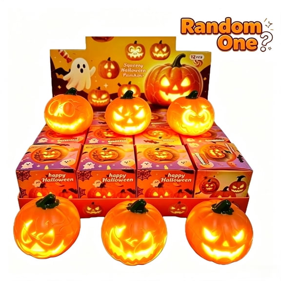 Halloween light up squishies, Pumpkin Lighting Stress Relief Toy Squeezable Fidget Sensory Toy for Kids Adults Gifts Halloween Party Favors, Random Pattern, 1PCS
