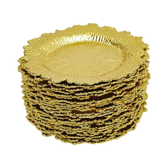 YIYIBYUS 24 PCS 13 Inch Round Charger Plate Plastic Reef Plate Chargers for Dinner Plates,Wedding, Party Elegant Decoration Place mats (Gold)
