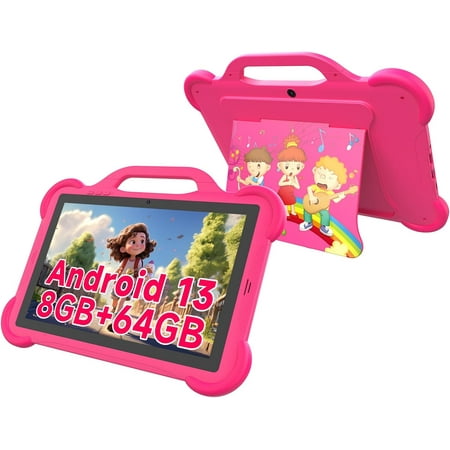 Android 13 Kids Tablet Toddler Tablet for Kids 10 inch Tablet, 8GB RAM+64GB ROM Tableta for Boys Girls, 10.1" IPS Safety Eye Protection Screen Parental Control APP Latest Model Kid Tablets WIFI Tab PC