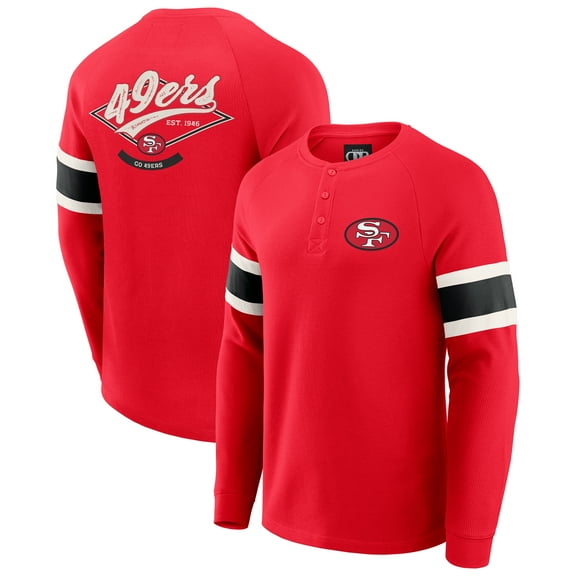 Men's Darius Rucker Collection by Fanatics Scarlet San Francisco 49ers Waffle-Knit Raglan Long Sleeve Henley T-Shirt