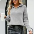 thumbnail image 2 of Homgro Women's V Neck Pullover Sweater Ladies Casual Mock Neck Quarter Zip Up Knit Sweater Winter Warm Thermal Zipper Knitted Long Sleeve Loose Fit Pullovers Knitwear Grey X-Large, 2 of 3