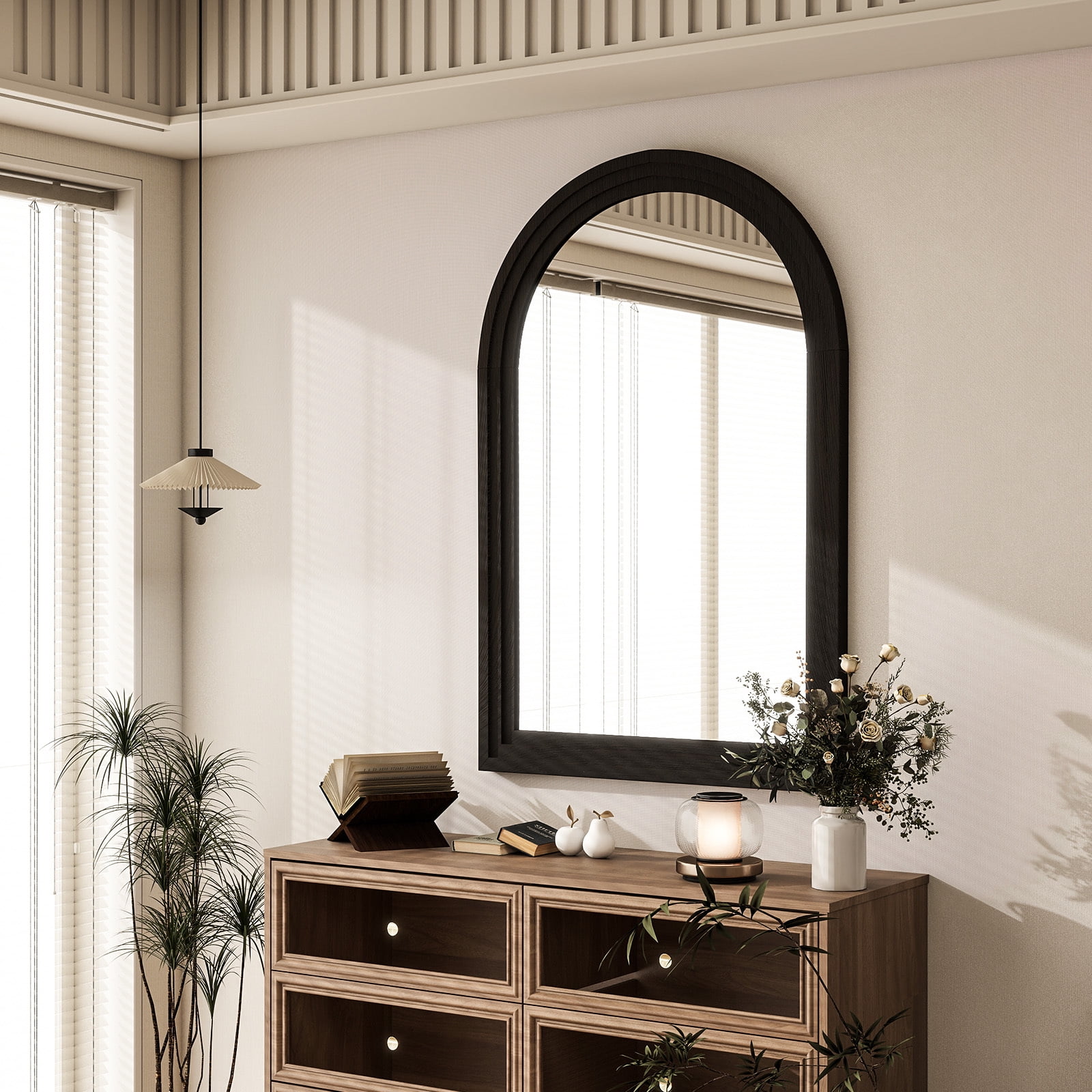 Anyrose 36.2"x24" Arch Wooden Framed Vanity Bathroom Mirror, Black