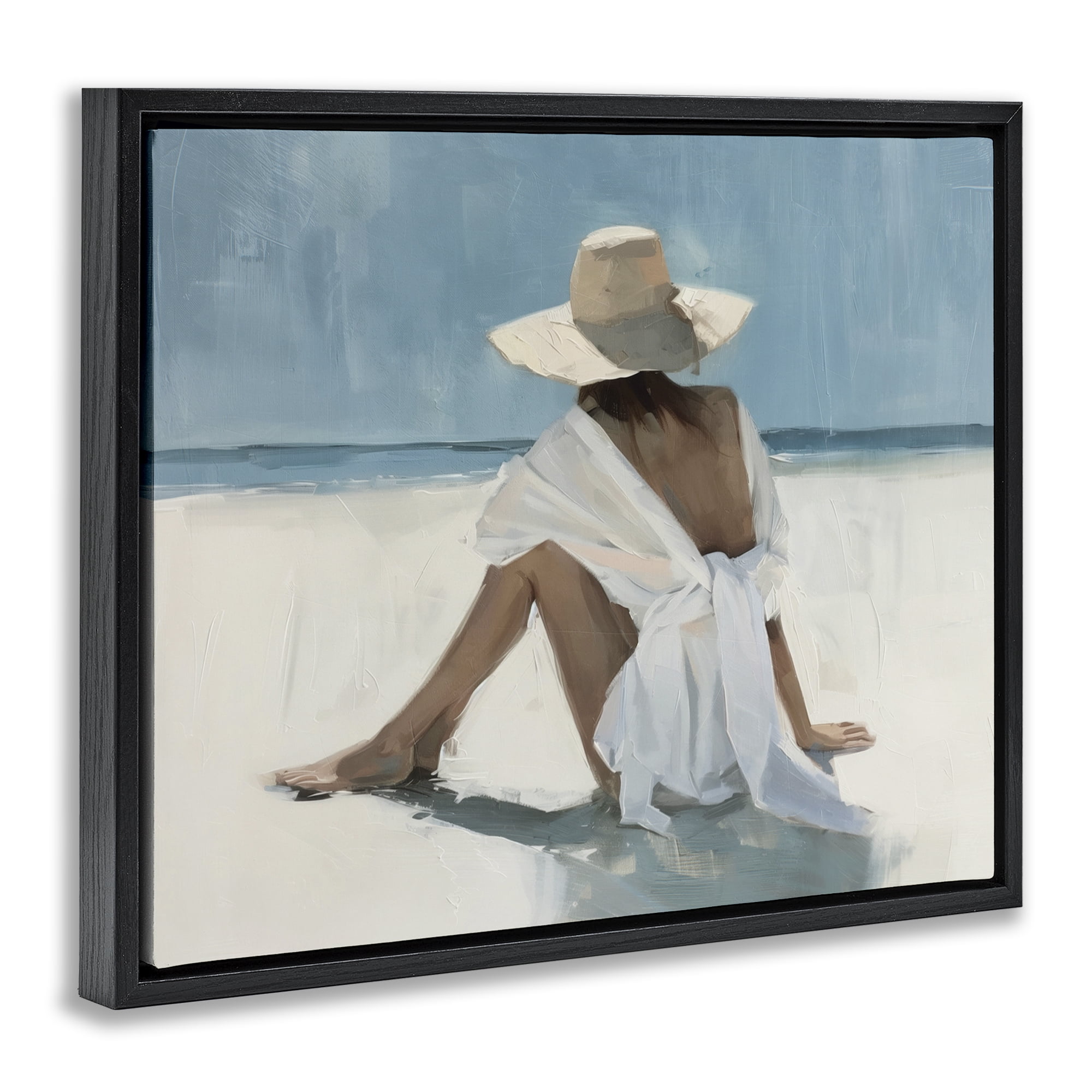Stupell Industries Ocean Dream Woman People Painting Black Floater Framed Canvas Art Print Wall Art, 31 x 25