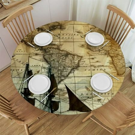

BCIIG Ship Map Compass Round Table Cover Stain Resistant Washable Indoor Outdoor Tablecloth Kitchen Dining Wedding Parties 100% Polyester Fiber 46-50