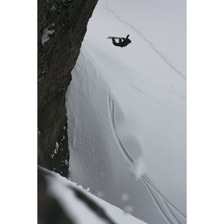 Professional snowboarder making an extreme jump of a vertical wall near Ushuaia Patagonia Argentina South America Poster Print by Dean Blotto Gray  Design