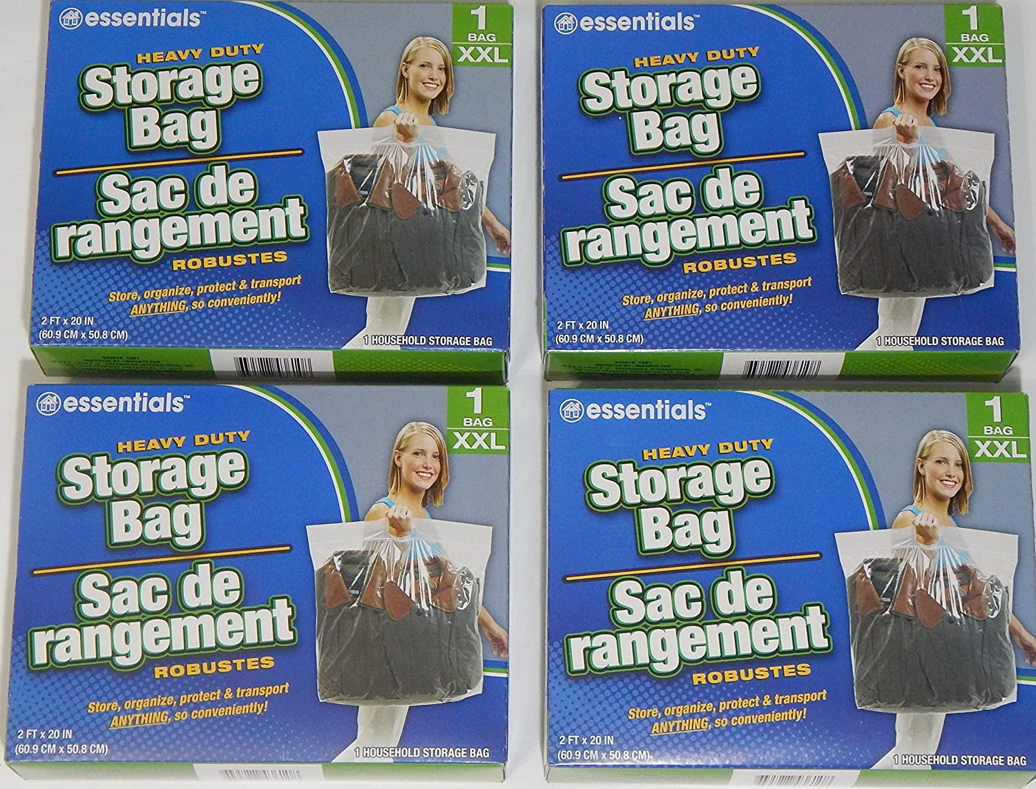 Storage Bags - Heavy Duty Clear Plastic Storage Bags w/ Zip-Lock & Carry Handle, 1-Count XXL - 5 Pack