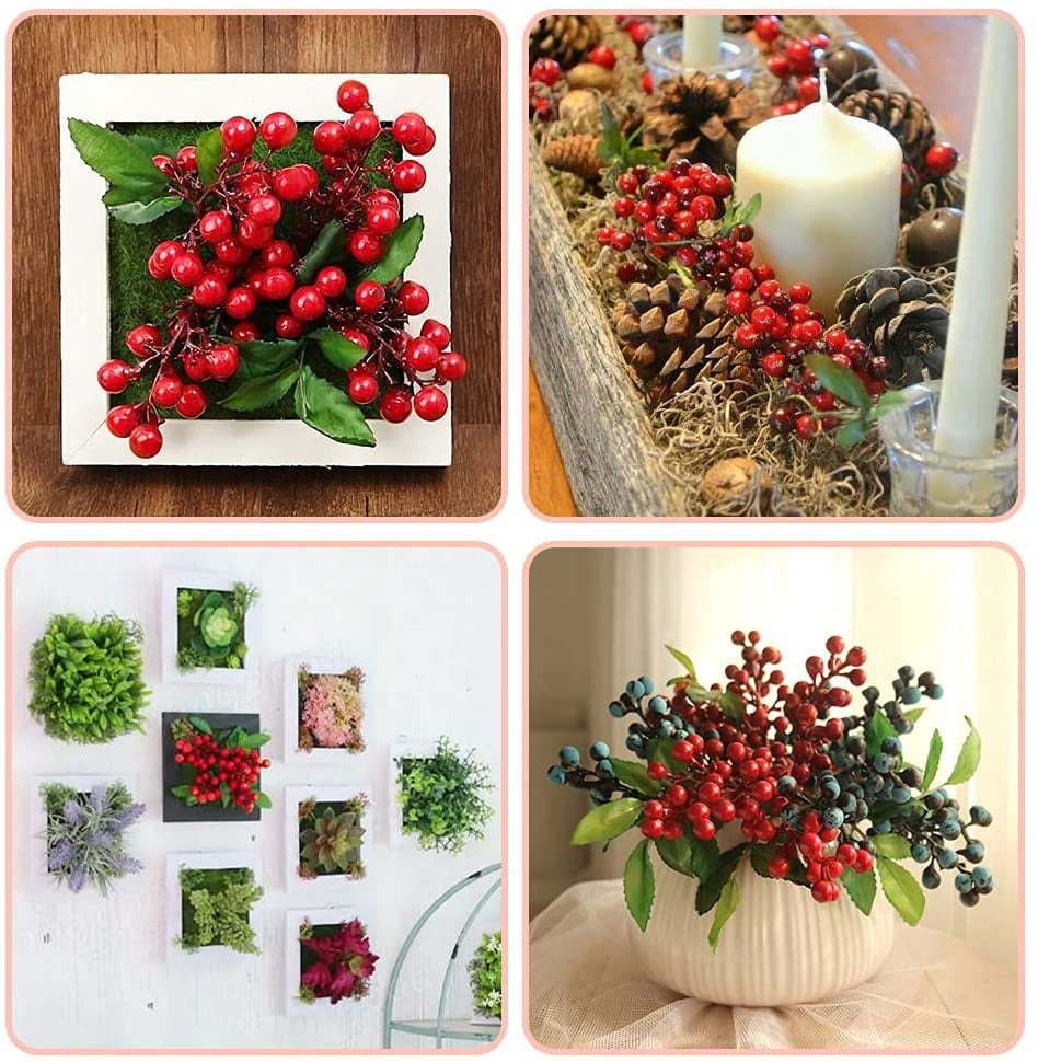 200pcs Simulation Berry Artificial Red Holly Berry Picks Stems Fake DIY  Berries Decor Ornaments for Garland Wreath Christmas Holiday (10mm, Red)