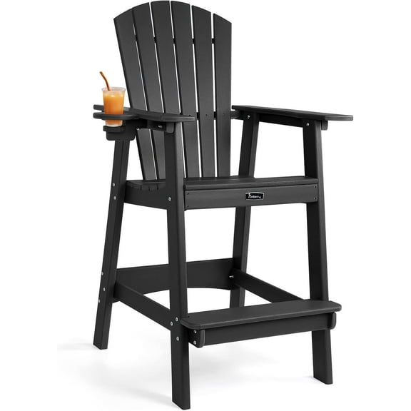 FUNBERRY Tall Adirondack Chair, All Weather High Top Balcony Chairs with Cup Holder