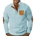 thumbnail image 4 of Hogleaql Mens Casual Knitted Pullover Sweater 1/4 Button Up Vintage Stand Collar Sweaters with Elbow Patches Fall Winter Long Sleeve Pullover Sweater Light Blue 2XL, 4 of 4