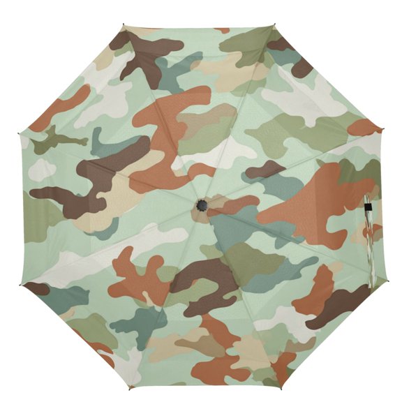 21" Inch Auto Open Close Folding Umbrella Windproof Waterproof Full Print 8-Rib Compact Travel Umbrella for Rainy Days Brown Camouflage Pattern