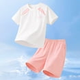 thumbnail image 2 of KPOPLK Toddler Boys Summer Active Clothes Athletic Short Sleeve Shirt Quick Dry Mesh Shorts Set Kids Sports Outfit 3-15T Size 5-6 Years,Pink, 2 of 6