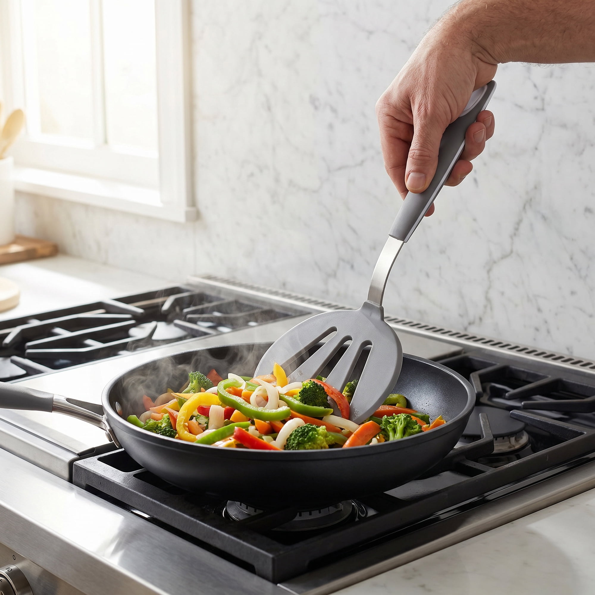Unique Bargains Kitchen Utensils with Heat-Resistant Rubber Spatula Gray 12.2x5.9 inch
