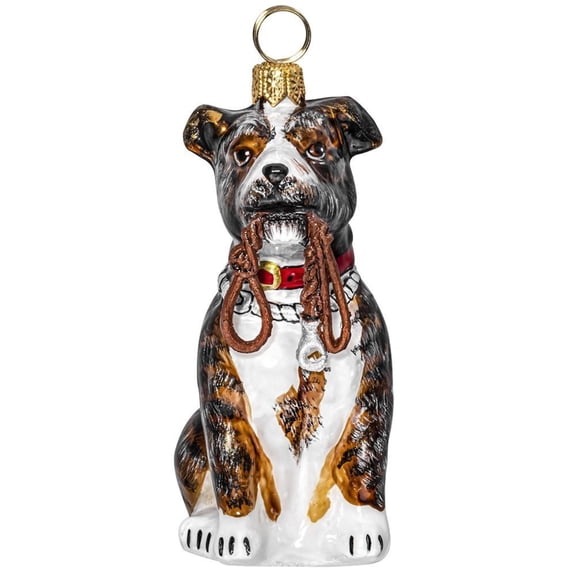American Staffordshire Terrier with Leash Polish Glass Christmas Ornament