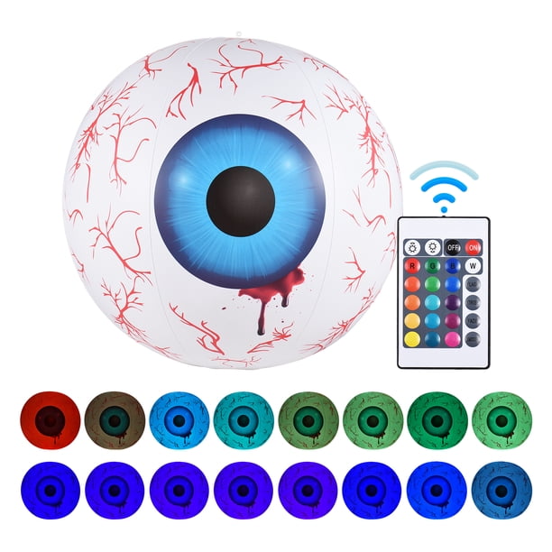 Luz del patio Globo ocular inflable de 24 pulgadas, luces LED, decoraciones de Halloween, globos oculares luminosos con control remoto, 16 colores RGB, 4 modos de luz, 10 niveles de brillo para fiesta Eccomum Luz del patio