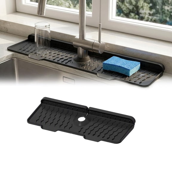 Faucet Mat for Kitchen Sink, Silicone Sink Splash Guard, Foldable Drain Pad with Snap Lock