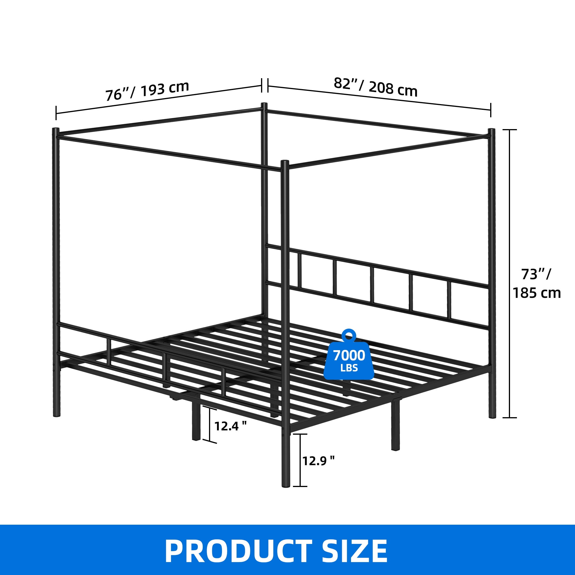 Dextrus Queen Size Bed Frame, Metal Canopy Four Poster Bed Frame,No Box Spring Needed, Black