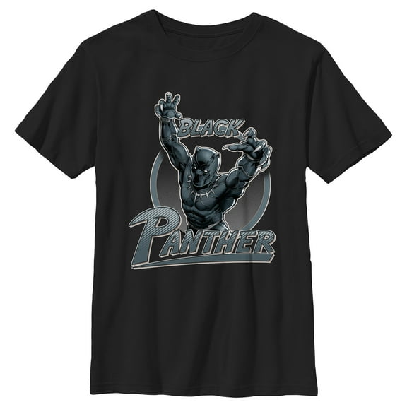Boy's Black Panther Action Pose Logo  Graphic T-Shirt