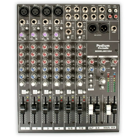 Mixing Console Professional Audio Stereo - Podium Pro MX1204 Mixer 12 Channel Pro Audio Mic/Line Stereo Mixing Console