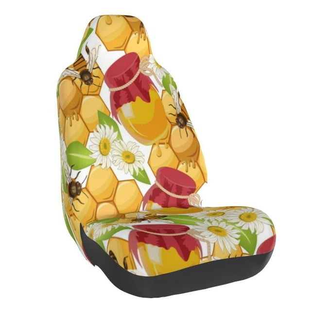 Wukai Bees Honeycomb Full Set Car Seat Covers with Soft Padding Universal Auto Front Seats Protector and Cushion Mat